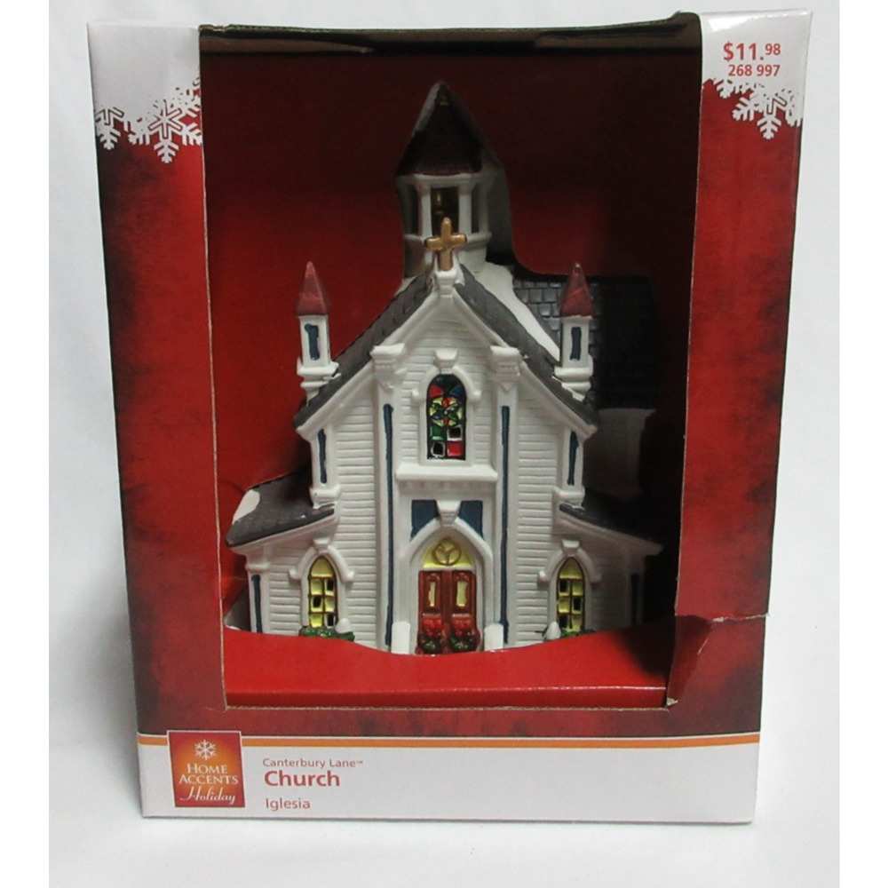 Canterbury Lane Home Accents Lighted White Church w Box Iglesia 6.5 X 5.5 X 8.5